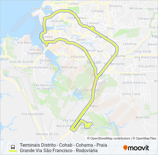 Mapa de T440 RAPIDÃO - RIBEIRA / TERMINAL PRAIA GRANDE de autobús