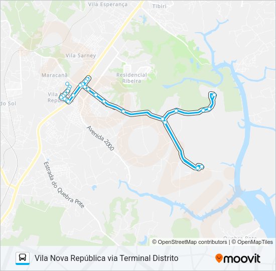 Mapa da linha A339 TINAÍ / CINTURÃO VERDE / TERMINAL DISTRITO de ônibus