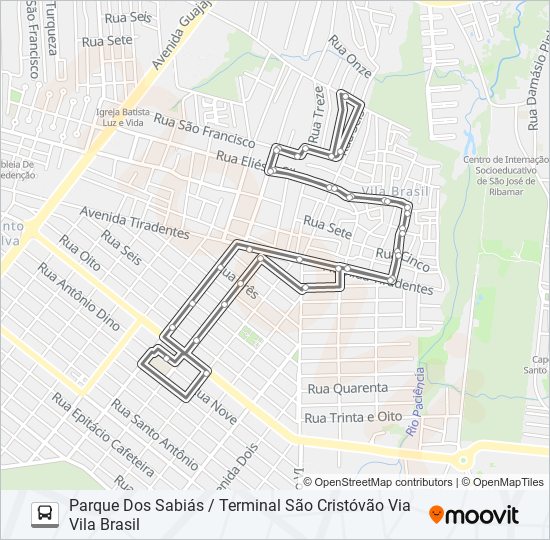 Mapa da linha A667 PARQUE DOS SABIÁS / TERMINAL SÃO CRISTÓVÃO de ônibus