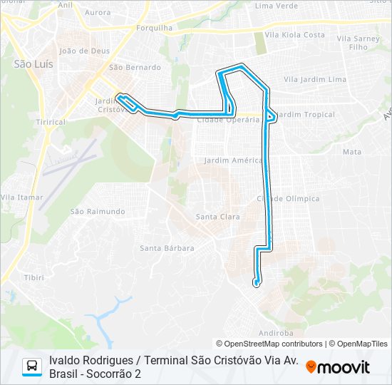 Mapa da linha A669 ALEXANDRA TAVARES / TERMINAL SÃO CRISTÓVÃO de ônibus