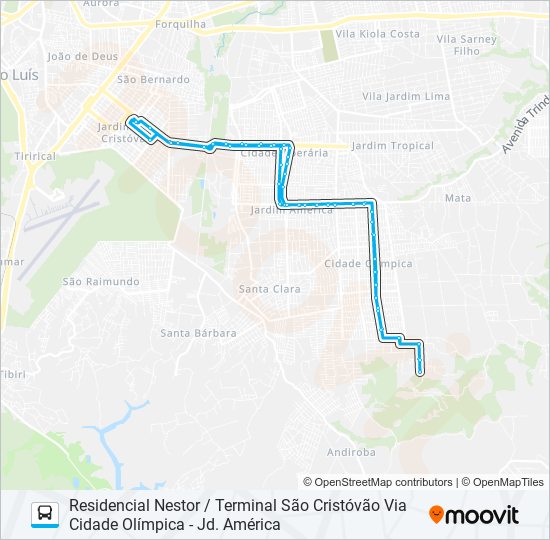 Mapa da linha A685 RESIDENCIAL NESTOR / TERMINAL SÃO CRISTÓVÃO de ônibus