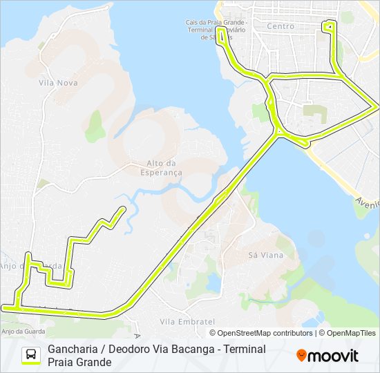 Mapa da linha T310 GANCHARIA / TERMINAL PRAIA GRANDE / DEODORO de ônibus