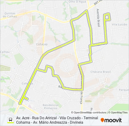 Mapa da linha A559 DIVINEIA / TERMINAL COHAMA / MÁRIO ANDREAZZA de ônibus
