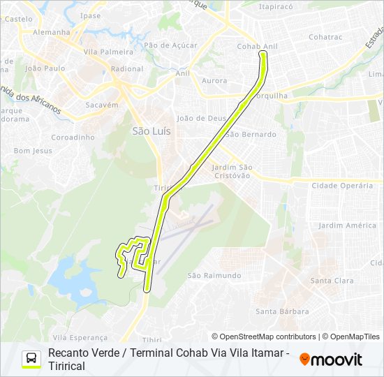 Mapa da linha A673 RECANTO VERDE / VILA ITAMAR / TERMINAL COHAB de ônibus