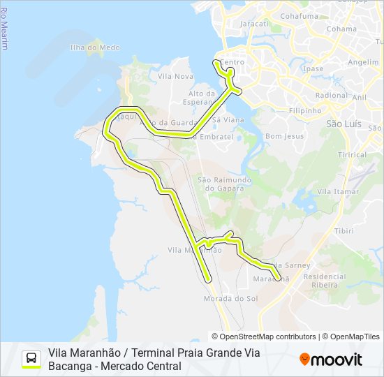 T329 MARACANÃ / TERMINAL PRAIA GRANDE VIA BACANGA bus Line Map