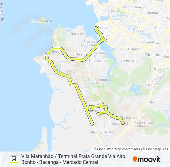 Mapa da linha T329 MARACANÃ / TERMINAL PRAIA GRANDE VIA BACANGA de ônibus