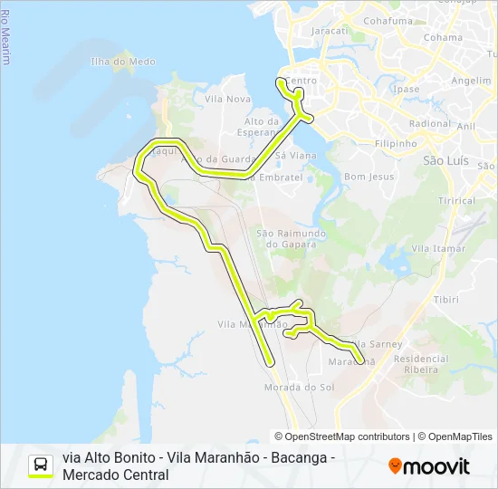 T329 MARACANÃ / TERMINAL PRAIA GRANDE VIA BACANGA Bus Line Map