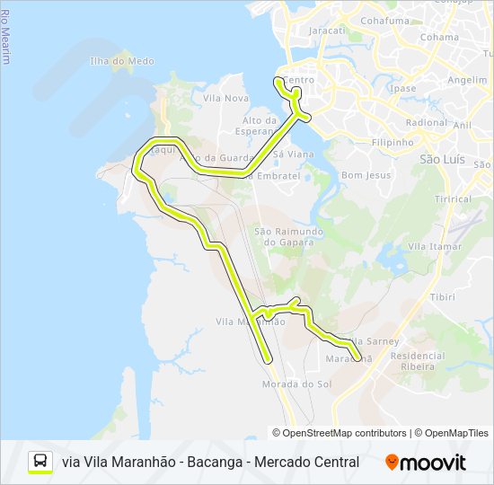 Mapa da linha T329 MARACANÃ / TERMINAL PRAIA GRANDE VIA BACANGA de ônibus