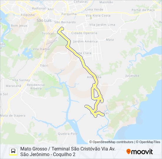 Mapa da linha A677 MATO GROSSO / TAJIPURU / TERMINAL SÃO CRISTÓVÃO de ônibus
