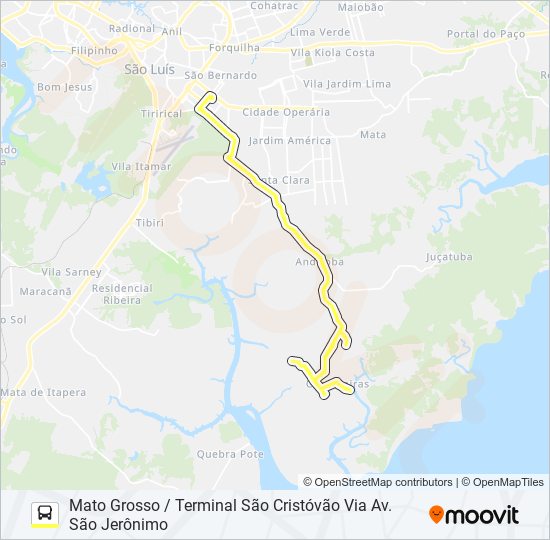 Mapa de A677 MATO GROSSO / TAJIPURU / TERMINAL SÃO CRISTÓVÃO de autobús