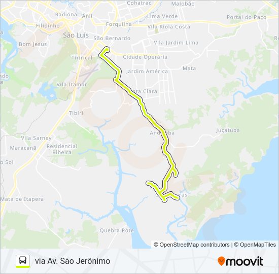 Mapa da linha A677 MATO GROSSO / TAJIPURU / TERMINAL SÃO CRISTÓVÃO de ônibus