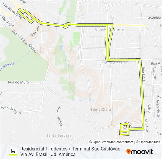Mapa da linha A688 RESIDENCIAL TIRADENTES / TERMINAL SÃO CRISTÓVÃO de ônibus
