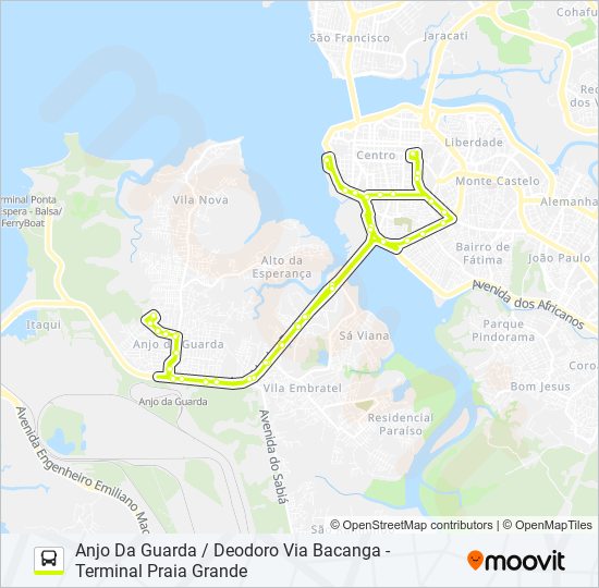Mapa da linha T303 ANJO DA GUARDA / TERMINAL PRAIA GRANDE / DEODORO de ônibus