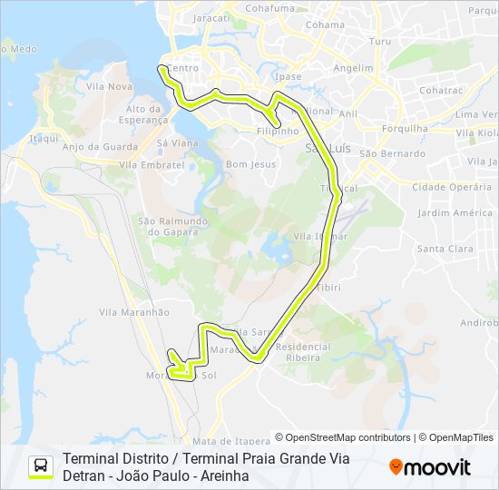 Mapa da linha T033 MORADA DO SOL / AMENDOEIRAS / TERMINAL PRAIA GRANDE de ônibus