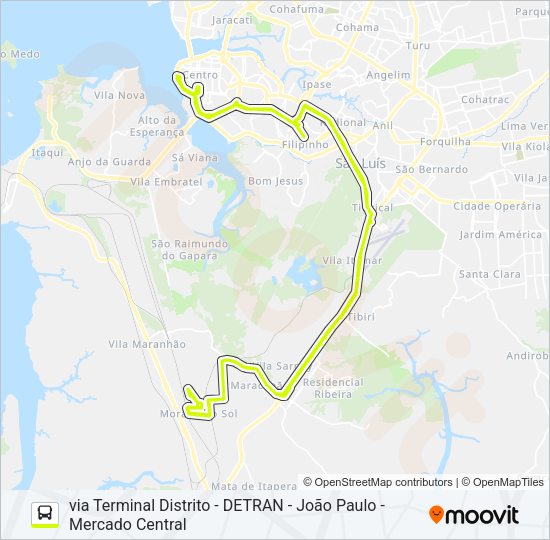 Mapa da linha T033 MORADA DO SOL / AMENDOEIRAS / TERMINAL PRAIA GRANDE de ônibus