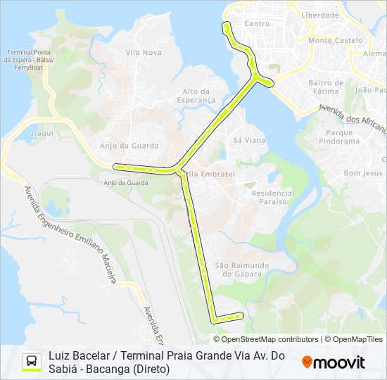 Mapa da linha A306 LUIZ BACELAR / ARGOLA E TAMBOR / TERMINAL PRAIA GRANDE de ônibus
