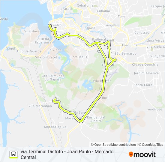 Mapa da linha T036 MARACANÃ / TERMINAL PRAIA GRANDE VIA TERMINAL DISTRITO de ônibus