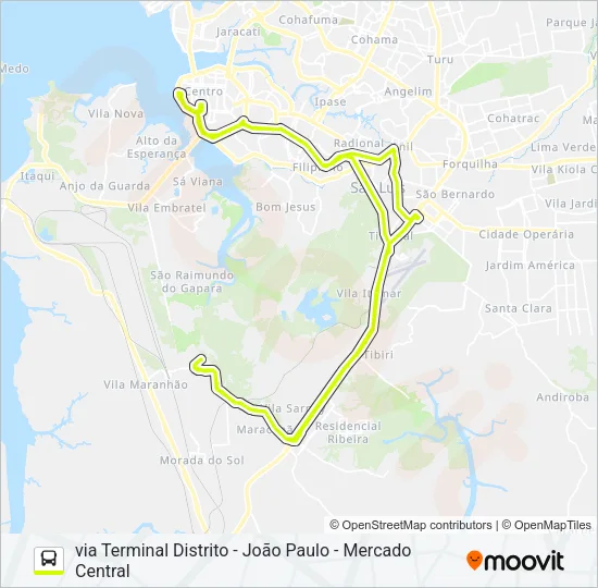 T036 MARACANÃ / TERMINAL PRAIA GRANDE VIA TERMINAL DISTRITO Bus Line Map
