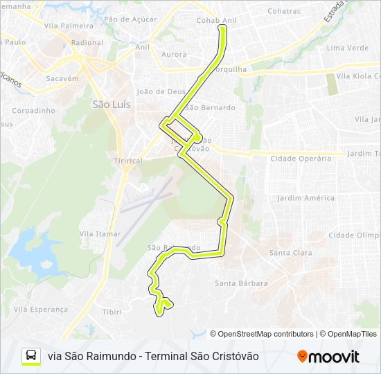 Mapa da linha A699 VILA APARECIDA / TERMINAL SÃO CRISTÓVÃO / TERMINAL COHAB de ônibus