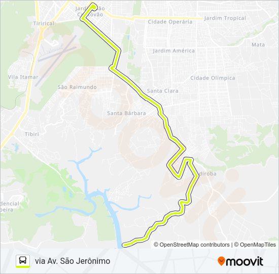 Mapa da linha A681 CAJUPARY / RESIDENCIAL NOVA VIDA / TERMINAL SÃO CRISTÓVÃO de ônibus