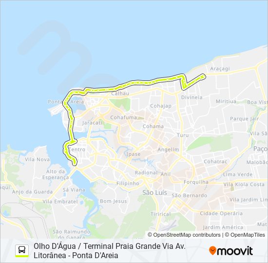 Mapa da linha T410 RAPIDÃO - OLHO D'ÁGUA / LITORÂNEA / TERMINAL PRAIA GRANDE de ônibus