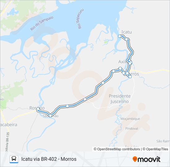 Mapa da linha ROSÁRIO / ICATU VIA MORROS de ônibus