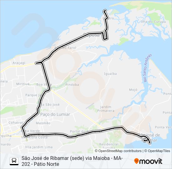 Mapa da linha 973 RAPOSA / RIBAMAR de ônibus