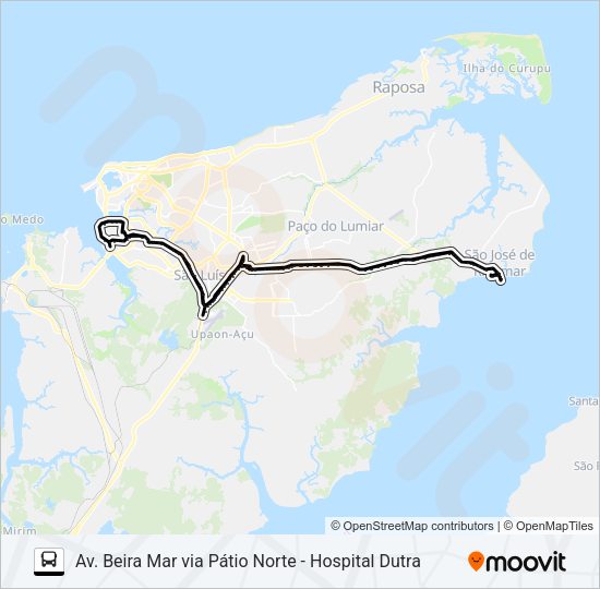 Mapa da linha 958 RIBAMAR / RODOVIÁRIA de ônibus