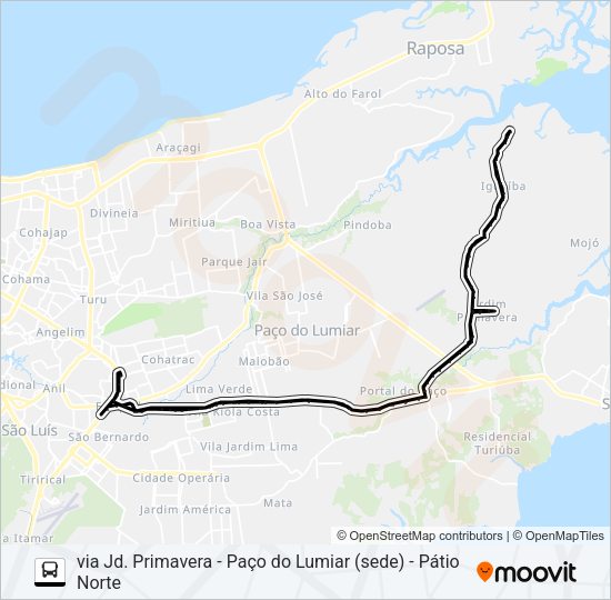 Mapa da linha A975 IGUAÍBA / TERMINAL COHAB de ônibus