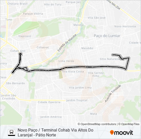 Mapa da linha A994 NOVO PAÇO / TERMINAL COHAB de ônibus