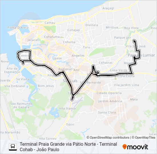 Mapa da linha T972 VILA SÃO JOSÉ L2 / RODOVIÁRIA de ônibus
