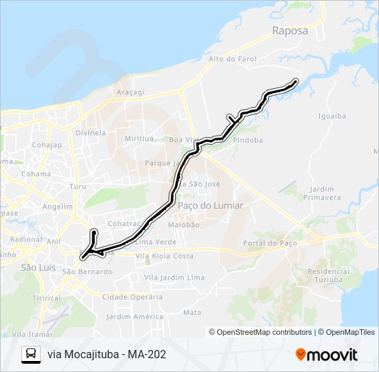 Mapa da linha A986 MAIOBA / PORTO / TERMINAL COHAB de ônibus