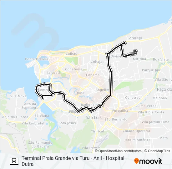 Mapa da linha T719 PARQUE ARAÇAGY / VILA LUIZÃO / JOÃO PAULO de ônibus