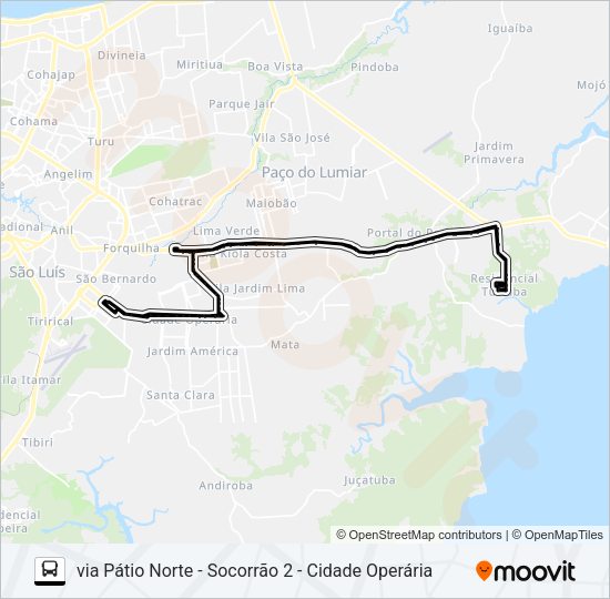 Mapa da linha A952 RESIDENCIAL TURIÚBA / TERMINAL SÃO CRISTÓVÃO de ônibus