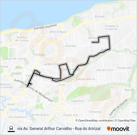 Mapa da linha A586 ALONSO COSTA / PARQUE ARAÇAGY / TERMINAL COHAMA de ônibus