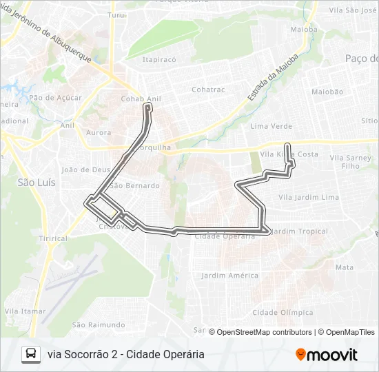 A665 KIOLA / TERMINAL SÃO CRISTÓVÃO / TERMINAL COHAB Bus Line Map