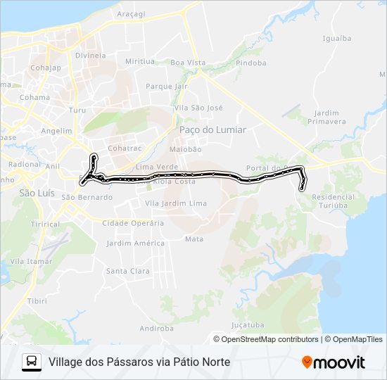 Mapa da linha A949 VILLAGE DOS PÁSSAROS / UBATUBA / TERMINAL COHAB de ônibus