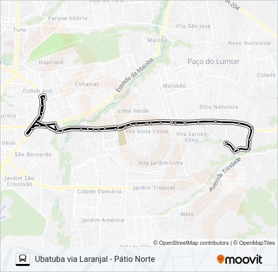 Mapa da linha A949 VILLAGE DOS PÁSSAROS / UBATUBA / TERMINAL COHAB de ônibus