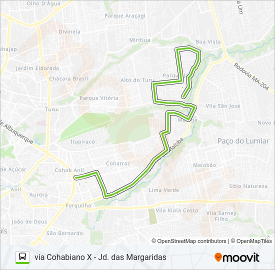 Mapa da linha A887 PARQUE JAIR / ESTRADA DA MAIOBA / TERMINAL COHAB de ônibus