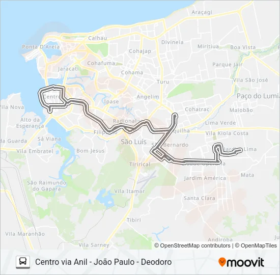 A664 J. LIMA / TERMINAL SÃO CRISTÓVÃO / TERMINAL COHAB Bus Line Map