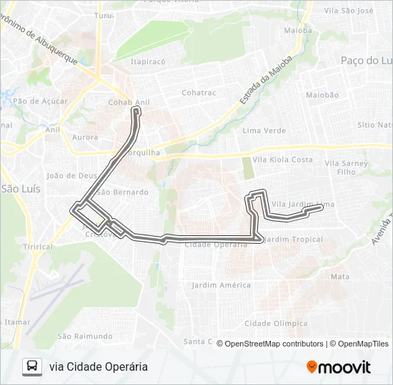 A664 J. LIMA / TERMINAL SÃO CRISTÓVÃO / TERMINAL COHAB Bus Line Map