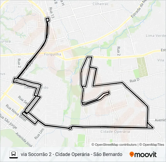 A668 MAIOBINHA / TERMINAL SÃO CRISTÓVÃO / TERMINAL COHAB Bus Line Map