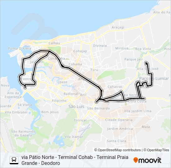 Mapa da linha T982 VILA SÃO JOSÉ L1 / SÃO FRANCISCO / BANDEIRA TRIBUZI de ônibus