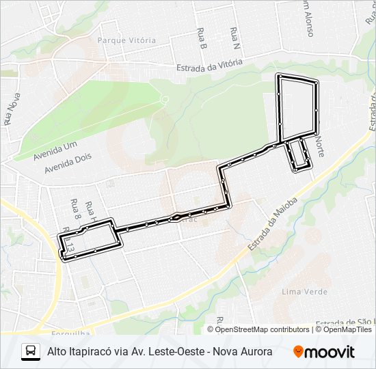 Mapa da linha A882 PLANALTO ANIL / NOVA AURORA / ITAPIRACÓ / TERMINAL COHAB de ônibus