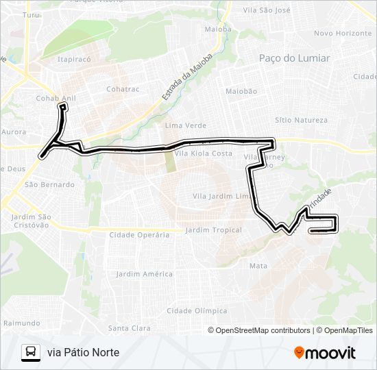 Mapa da linha A995 RESIDENCIAL NOVA TERRA / VILA SARNEY FILHO / TERMINAL COHAB de ônibus