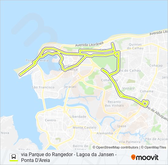 Mapa da linha A409 LAGOA / PENÍNSULA / TERMINAL COHAMA de ônibus
