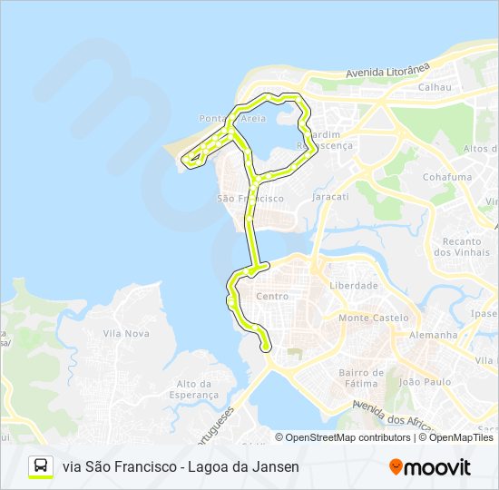Mapa da linha A401 PENÍNSULA / LAGOA / TERMINAL PRAIA GRANDE de ônibus