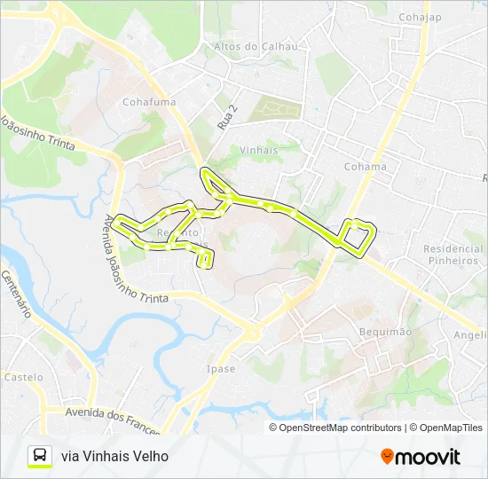A555 RECANTO DOS VINHAIS / TERMINAL COHAMA Bus Line Map