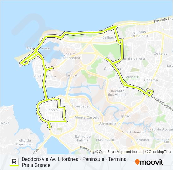 Mapa da linha T402 TERMINAL COHAMA / PONTA D'AREIA de ônibus