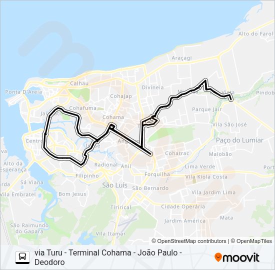 Mapa da linha T584 BOM JARDIM / IPASE / SHOPPING SÃO LUÍS de ônibus